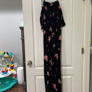 Black stretchy  floral romper floor length